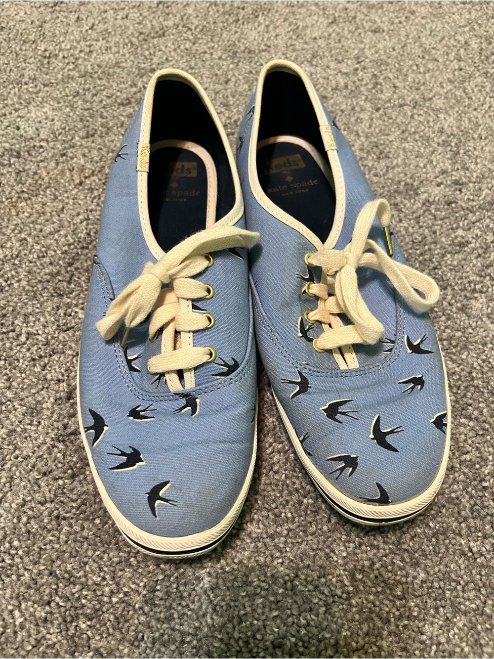kate spade Blue Canvas Slip-On Sneakers with Cream Trim